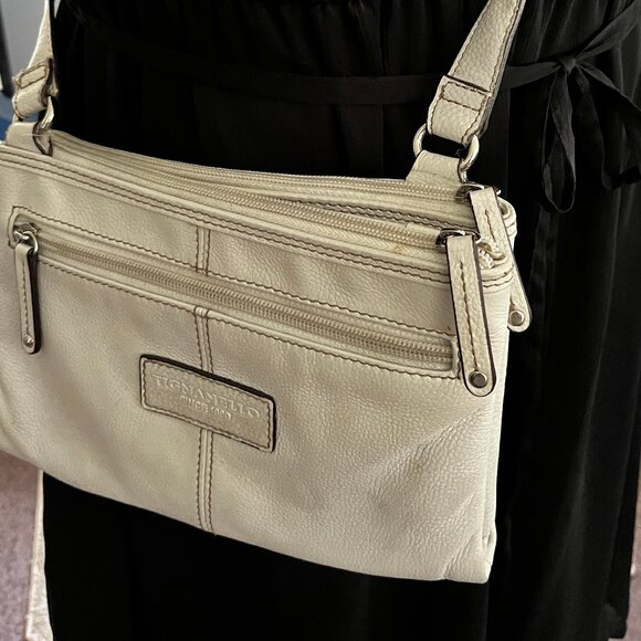 TIGNANELLA GENUINE WHTE LEATHER WITH ORGANIZER 3 SECTIONS CROSSBODY/SHOULDER BAG - Picture 5 of 5